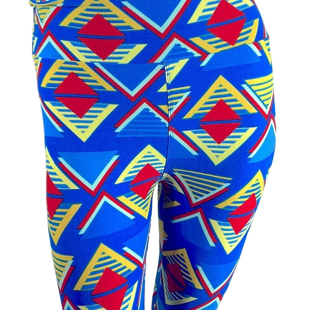 LuLaRoe Super Soft Leggings sz OS 2-10 Geometric Blues Red Yellow Stretchy Comfy
